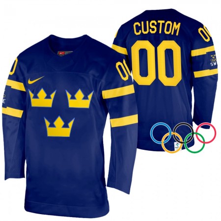 Camisola Suécia Personalizado 2022 Winter Olympics Navy Authentic - Homem